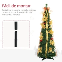HOMCOM Árvore de Natal Dobrável 180 cm Árvore de Natal Artificial com Luzes LED e Decorações Pré-Instaladas  Ø60x180 cm Verde(m-5)