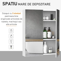 HOMCOM Dulap de Baie Suspendat cu Două Uși Frontale, Oglindă și 2 Rafturi Interioare din MDF, 60x15x75 cm, Alb(m-4)
