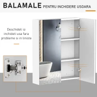 HOMCOM Dulap de Baie Suspendat cu Două Uși Frontale, Oglindă și 2 Rafturi Interioare din MDF, 60x15x75 cm, Alb(m-7)
