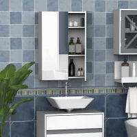 HOMCOM Dulap de Baie Suspendat cu Două Uși Frontale, Oglindă și 2 Rafturi Interioare din MDF, 60x15x75 cm, Alb(m-2)