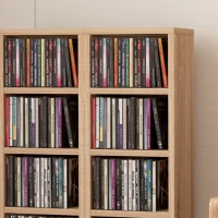 HOMCOM Set de 2 Biblioteci cu 12 Rafturi pentru 204 CD-uri/DVD-uri, Bibliotecă Coloană, 21x22,5x88,5 cm, Lemn Natural(m-8)