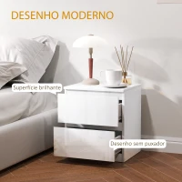 HOMCOM Mesa de Cabeceira Moderna Mesa de Cabeceira com 2 Gavetas Mesa de Cabeceira para Dormitório 40x34x45 cm Branco Brilhante(m-4)