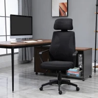 Vinsetto Scaun de Birou Ergonomic cu Brațe și Tetieră Reglabilă, Scaun Pivotant cu Suport Lombar, 64x55x116-126 cm, Negru(m-2)