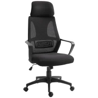 Vinsetto Scaun de Birou Ergonomic cu Brațe și Tetieră Reglabilă, Scaun Pivotant cu Suport Lombar, 64x55x116-126 cm, Negru(m-11)