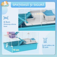 PawHut Cușcă pentru Hamsteri cu 6 Nivele, Tuneluri, Căsuță, Sticlă de Apă, Rampe, 2 Uși și Roată, 58x36x81 cm, Albastru(m-7)