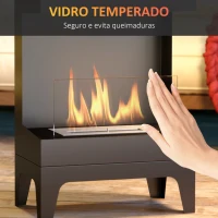 HOMCOM Lareira de Bioetanol com Depósito de 0,9L Apagador de Chamas de Aço Inoxidável Tempo de Combustão 3,3H para Interiores 15-20 m² 38x22x54 cm Preto(m-6)