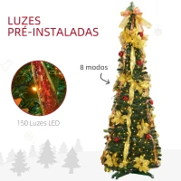 HOMCOM Árvore de Natal Dobrável 180 cm Árvore de Natal Artificial com Luzes LED e Decorações Pré-Instaladas  Ø60x180 cm Verde(m-6)