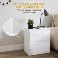 HOMCOM Mesa de Cabeceira Moderna Mesa de Cabeceira com 2 Gavetas Mesa de Cabeceira para Dormitório 40x34x45 cm Branco Brilhante(m-6)
