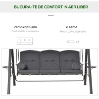 Outsunny Leagăn de Grădină pentru 3 Persoane, Bancă Balansoar cu Copertină Reglabilă și Perne, 120x208x172 cm, Gri(m-4)