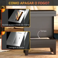 HOMCOM Lareira de Bioetanol com Depósito de 0,9L Apagador de Chamas de Aço Inoxidável Tempo de Combustão 3,3H para Interiores 15-20 m² 38x22x54 cm Preto(m-5)