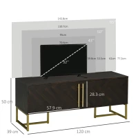 HOMCOM Dulap Suport TV Pana la 55" cu 2 Dulapioare, Mobila de Sufragerie din Lemn cu Picioare Metalice, 120x39x50 cm, Maro si Auriu(m-3)