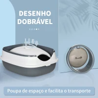 PawHut Caixa de Areia para Gatos Dobrável Caixa de Areia para Gatos Fechada com Pá 52x41x38 cm Branco e Cinza(m-7)