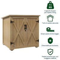 Outsunny Armadio da Esterno con Ripiano Interno Regolabile e Tetto Inclinato, in Legno di Abete, 77.5x88x90 cm(m-8)