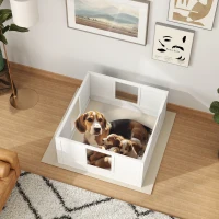 PawHut Kojec dla Szczeniąt dla Małych i Średnich Ras Psów, Biały z Regulowanym Wejściem i Antypoślizgowymi Podkładkami(m-2)