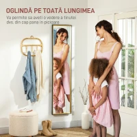 HOMCOM Oglindă de Podea Înaltă cu Suport Posterior și Ramă, Oglindă de Perete din MDF și Sticlă, 37x3x157 cm, Auriu(m-4)