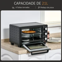 HOMCOM Mini Forno Elétrico 21L 1400W com Temporizador até 60min e Temperatura Ajustável até 230℃ 46x38,5x29 cm Preto(m-4)
