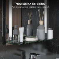 kleankin Espelho Casa de Banho com Luzes LED 70x50 cm Interruptor Tátil Iluminação Ajustável Função de Memória e Prateleira de Vidro Prata(m-4)
