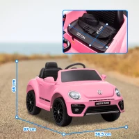 AIYAPLAY Coche Eléctrico para Niños de +3 Años Volkswagen Beetle con Batería 12V Mando a Distancia Faros Bocina y Música Rosa(m-3)
