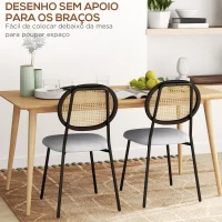 HOMCOM Conjunto de 2 Cadeiras de Sala de Jantar Cadeiras de Cozinha com Encosto em Vime Sintético 44x54x87 cm Cinza e Preto(m-7)