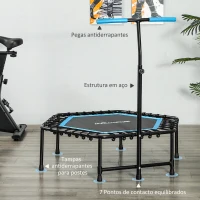 SPORTNOW Trampolim Fitness 114x114x132 cm com Guiador Ajustável em 3 Níveis Estrutura de Aço para Treino de Perna Corpo Azul(m-6)