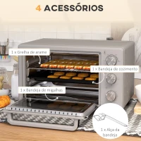 HOMCOM Mini Forno Elétrico 21L 1400W com Temporizador até 60min e Temperatura Ajustável até 230℃ 46x38,5x29 cm Prata(m-6)