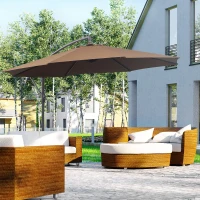 Outsunny Umbrelă Exterioară cu Manivelă, din Oțel și Poliester Rezistent la UV, Ø295x245 cm, Cafea(m-2)