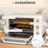HOMCOM Mini Forno Elétrico 21L 1400W com Temporizador até 60min e Temperatura Ajustável até 230℃ 46x38,5x29 cm Creme e Prata(m-6)