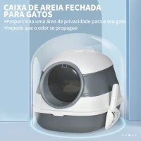 PawHut Caixa de Areia para Gatos Dobrável Caixa de Areia para Gatos Fechada com Pá 52x41x38 cm Branco e Cinza(m-6)
