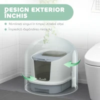 PawHut Litieră Închisă pentru Pisici cu 2 Uși și Tavă Detașabilă, 40,5x52,5x42,5 cm, Gri(m-4)