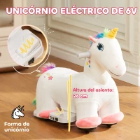 AIYAPLAY Unicórnio Elétrico para Crianças de 18 a 36 Meses Unicórnio Infantil Eétrico com Bateria 6V e Música 69x34x53 cm Branco(m-4)
