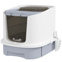 PawHut Litieră Închisă pentru Pisici cu 2 Uși și Tavă Detașabilă, 40,5x52,5x42,5 cm, Gri(m-10)