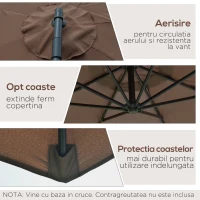 Outsunny Umbrelă Exterioară cu Manivelă, din Oțel și Poliester Rezistent la UV, Ø295x245 cm, Cafea(m-5)