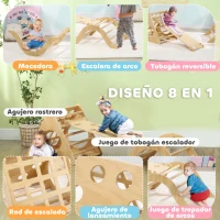 AIYAPLAY Escalada para Niños de 18-48 Meses 8 en 1 con Rampa Escalera de Arco y Bolsa de Arena 175x59,5x60 cm Natural(m-4)