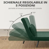 HOMCOM Divano Letto 3 in 1 in Tessuto Effetto Velluto con Schienale Regolabile e 2 Cuscini, 102x73x81 cm, Verde(m-5)