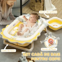 AIYAPLAY Cadă de Baie Pliabilă pentru Nou-Născuți 0-3 Ani cu Pernă și Orificii de Drenaj, 80,5x55x20 cm, Galben(m-4)