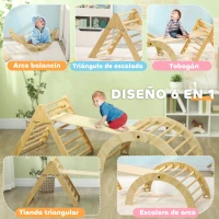 AIYAPLAY Triángulo de Escalada para Niños de 18-48 Meses con Rampa Escalador de Arco 219x72,5 cm Natural(m-4)