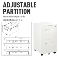 Vinsetto Mobile Steel File Cabinet, 2-Drawer Filing Cabinet, Vertical Lockable Home Office Organizer with Adjustable Partition for A4 Letter Size, White(m-7)