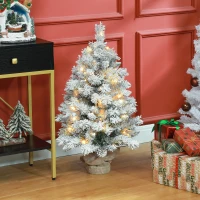 HOMCOM Árvore de Natal com Luzes LED 90 cm Árvore de Natal Artificial Nevado com 133 Ramos 14 Pinhas e Suporte de Metal Verde(m-2)