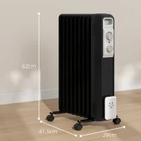 HOMCOM 2kW Nine Fin Oil-Filled Radiator - Black(m-3)