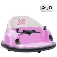 AIYAPLAY 360° Rotation Kids Bumper Car, 12V Waltz Car with Remote Control, Dual Joystick, Music, Lights, Pink(m-1)