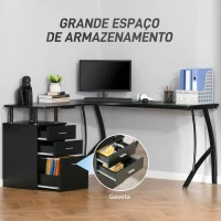 HOMCOM Secretária de Canto para Computador Mesa em Formato de L com 3 Gavetas  143,5x143,5x76cm Preto(m-4)