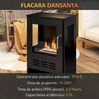 HOMCOM Șemineu pe Bioetanol de Podea cu Arzător de o Durată de 3,3 Ore, Bioșemineu din Oțel și Sticlă, 44x28x68 cm, Negru(m-4)