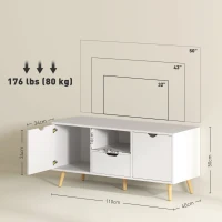 HOMCOM Mobilier TV de 50" cu Sertar, Raft Deschis și 2 Dulapuri, Mobilier TV cu 5 Picioare din Lemn, 110x40x50 cm, Alb(m-3)