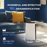HOMCOM 16l/Day Dehumidifier, with Washable Filter and Timer - White(m-3)