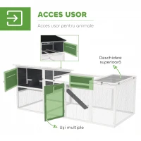 PawHut Coteț pentru 2-4 Găini, Cuib pentru Clocit cu Acoperiș Impermeabil, Tavă Detașabilă și Uși, 214x101x91,5 cm, Gri(m-8)