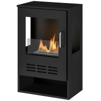 HOMCOM Șemineu pe Bioetanol de Podea cu Arzător de o Durată de 3,3 Ore, Bioșemineu din Oțel și Sticlă, 44x28x68 cm, Negru(m-10)