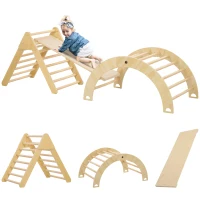 AIYAPLAY Triángulo de Escalada para Niños de 18-48 Meses con Rampa Escalador de Arco 219x72,5 cm Natural(m-1)