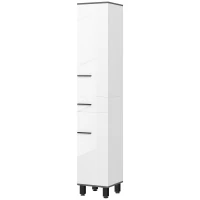 HOMCOM Coloană de Baie Modernă cu Sertar, 2 Dulapuri, 2 Uși și Rafturi Reglabile, Mobilier de Baie, 34x34x190 cm, Alb(m-10)