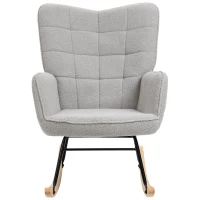 HOMCOM Schaukelstuhl im Retro-Design, Massivholz, Schwingsessel, 71 cm x  92 cm x 101 cm, Hellgrau(m-14)