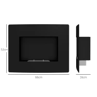 HOMCOM Lareira de Bioetanol de Parede com Depósito de 0,9L Tempo de Combustão 3,3H para Interiores 15-20 m² 66x16x52 cm Preto(m-3)